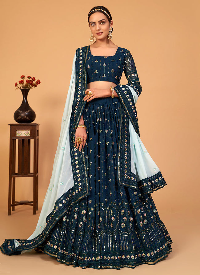 Buy Designer Lehengas - Royal Blue Sequence Wedding Lehenga Choli