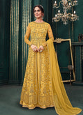 Yellow Traditional Embroidered Layered Indian Anarkali Suit