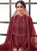 Red Embroidered Layered Indian Anarkali Suit In UK