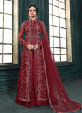 Red Traditional Embroidered Layered Indian Anarkali Suit