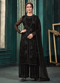 Black Traditional Embroidered Jacket Style Pant Suit 