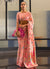 Bright Peach Kashmiri Handloom Weaved Silk Saree