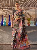 Black Multicoloured Kashmiri Handloom Weaved Silk Saree