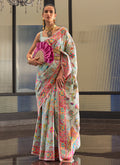 Sky Blue Multicoloured Kashmiri Handloom Weaved Silk Saree