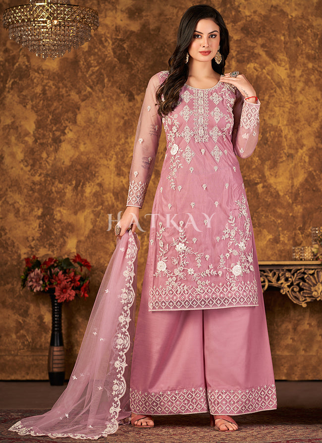 Soft Pink Embroidered Pakistani Palazzo Suit 