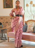 Blush Pink Weaved Printed Handloom Silk Saree