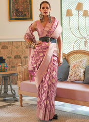 Blush Pink Weaved Printed Handloom Silk Saree
