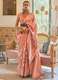 Peach Bloom Weaved Printed Handloom Silk Saree