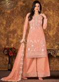 Pastel Orange Embroidered Pakistani Palazzo Suit