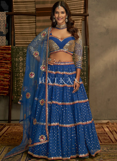Blue Embroidery Traditional Georgette Lehenga Choli