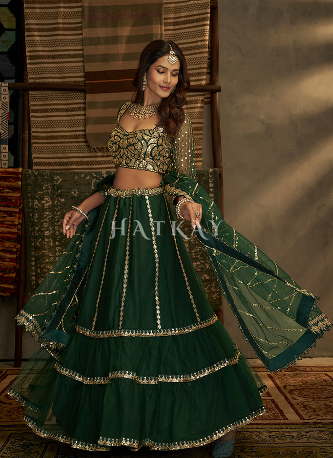 Buy Bottle Green Banglori Silk Indian Wedding Lehenga Choli Online -  LLCV01659 | Andaaz Fashion