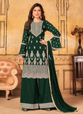 Buy Palazzo Suit - Green Georgette Embroidery Traditional Palazzo Suit