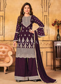 Buy Palazzo Suit - Purple Georgette Embroidery Traditional Palazzo Suit