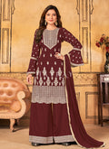 Buy Palazzo Suit - Maroon Georgette Embroidery Traditional Palazzo Suit