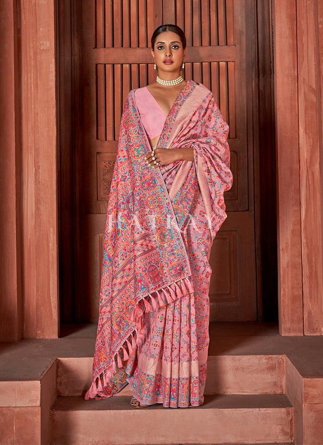 Light Pink Digital Printed Pashmina Silk Saree