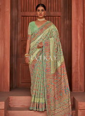 Pale Green Digital Printed Pashmina Silk Saree