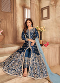 Royal Blue Embroidery Slit Style Anarkali Pant Suit