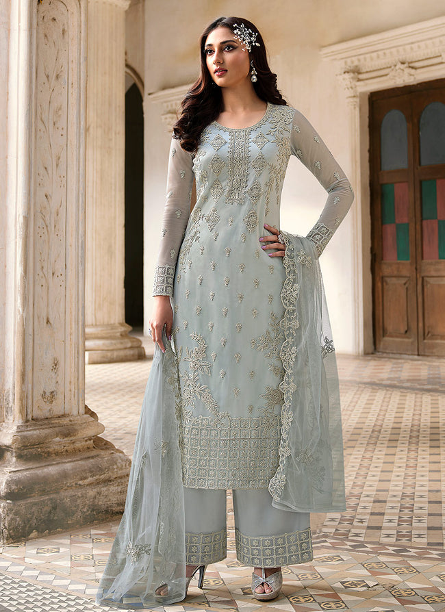 Pakistani Designer Dress - Buy Light Grey Pakistani Designer Pant