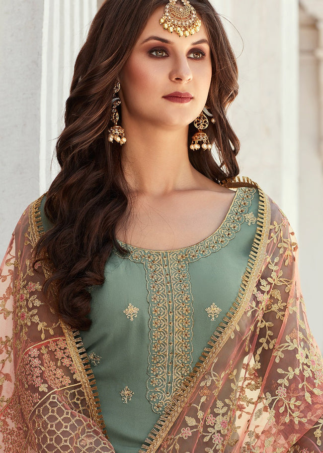 Indian Palazzo Suit - Teal Gharara Suit In USA, Canada, New Zealand