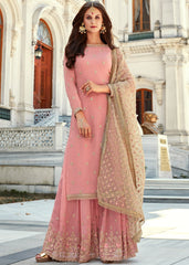 Pink Embroidered Gharara Suit