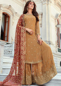 Indian Dresses - Mustard And Red Gharara Suit