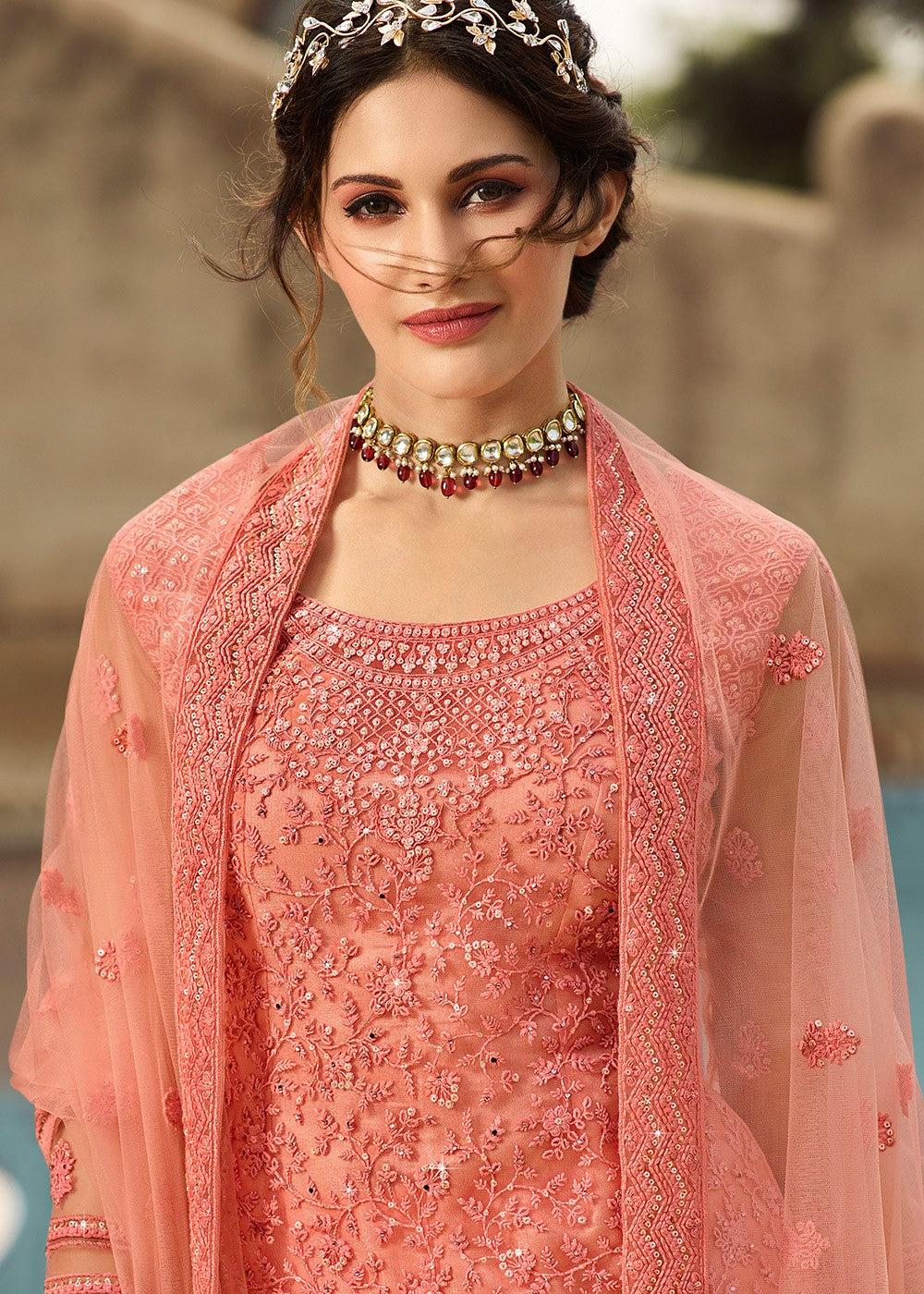 Indian Suits - Peach Pakistani Gharara Suit