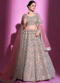 Beige Peach Mirror Work Embroidery Wedding Lehenga Choli