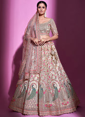 Cream Peach Multi Embroidery Wedding Lehenga Choli