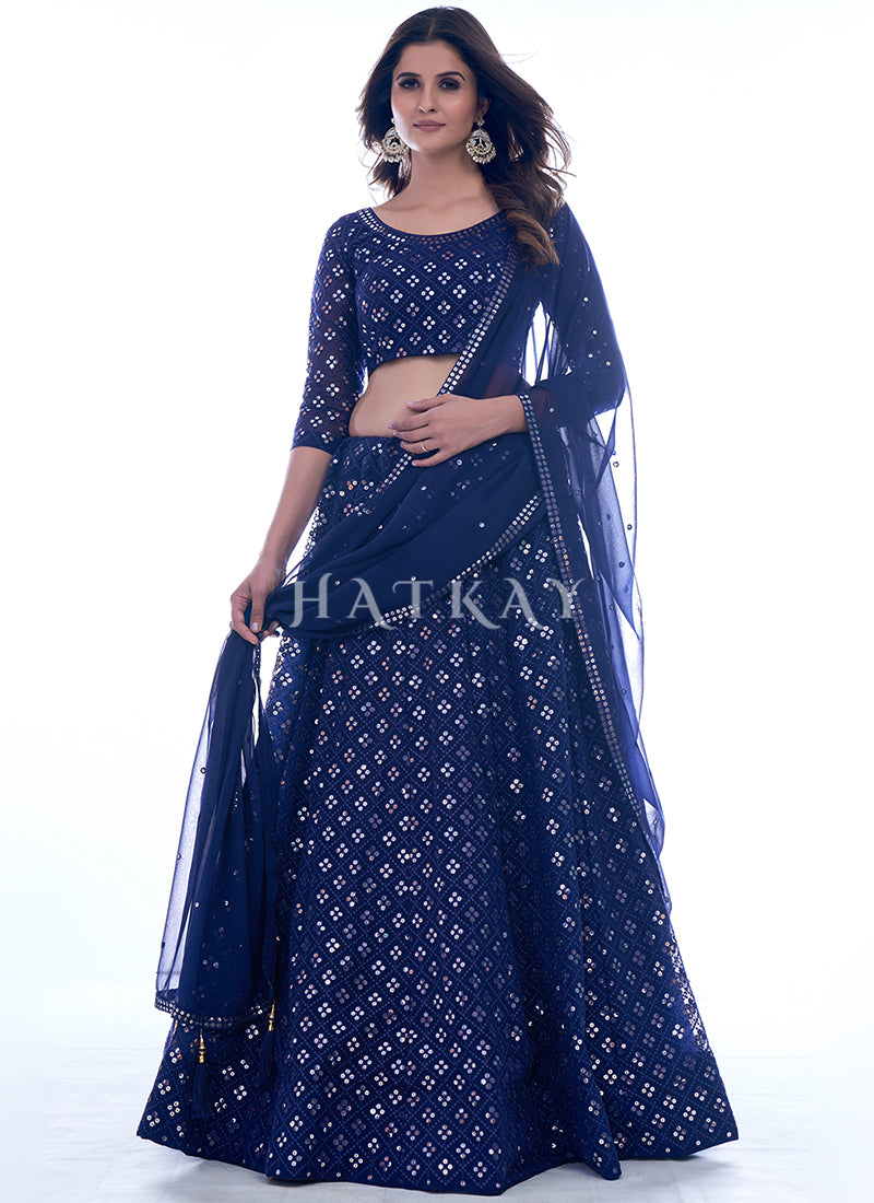 Buy Lehenga Choli - Dark Blue Sequence Embroidery Wedding Lehenga Choli