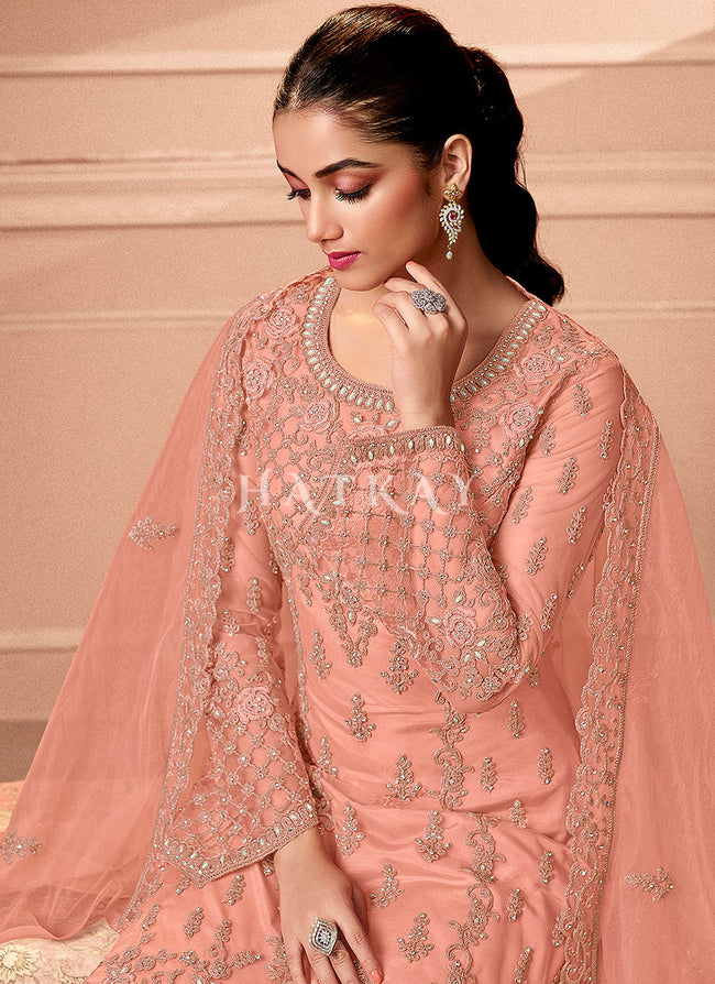 Peach Color Embroidered Trendy Salwar Suit In Georgette Fabric