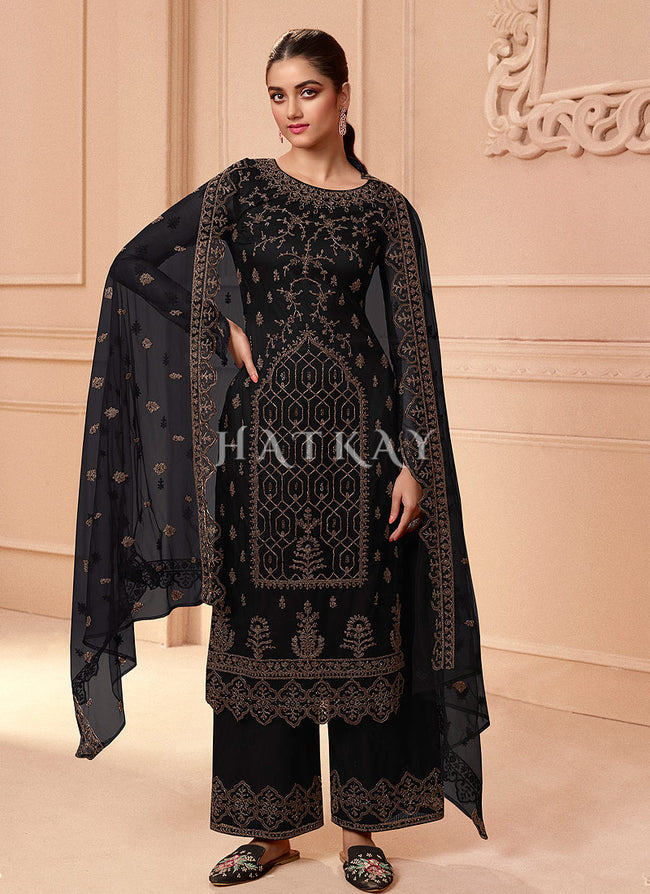 Black Embroidery Pakistani Pant Style Salwar Suit