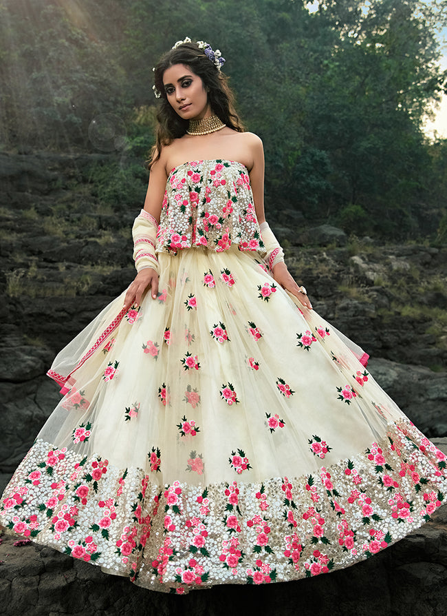 $26 - $39 - Cream Floral Patch Gown and Cream Floral Patch Designer Gown  Online Shopping