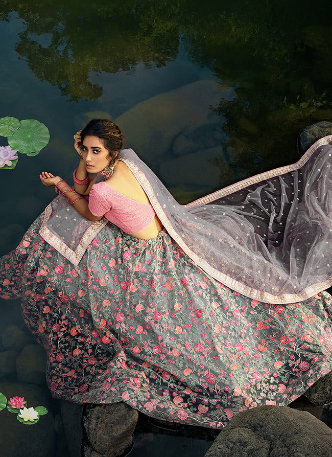 Grey and pink deals lehenga choli