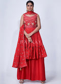 Buy Palazzo Suit - Red Mirror Work Multi Embroidery Chiffon Palazzo Suit
