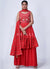 Buy Palazzo Suit - Red Mirror Work Multi Embroidery Chiffon Palazzo Suit