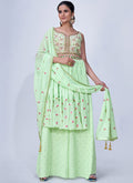 Buy Palazzo Suit - Green Mirror Work Multi Embroidery Chiffon Palazzo Suit