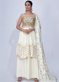 Buy Palazzo Suit - White Mirror Work Multi Embroidery Chiffon Palazzo Suit