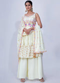 Buy Palazzo Suit - Off White Mirror Work Multi Embroidery Chiffon Palazzo Suit