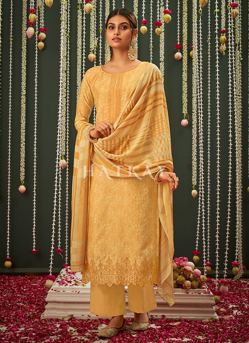 Yellow Embroidered Pakistani Salwar Kameez 