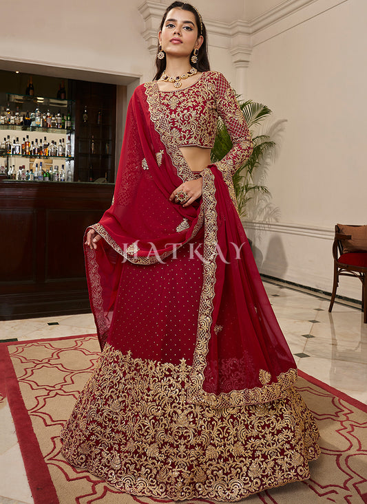 Red Georgette Embroidery Wedding Lehenga Choli