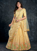 Pastel Yellow Multi Embroidery Silk Wedding Lehenga Choli