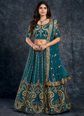 Turquoise Multi Embroidery Silk Wedding Lehenga Choli