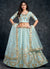 Sky Blue Multi Embroidery Silk Wedding Lehenga Choli