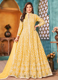 Yellow Traditional Embroidered Anarkali Pant Suit