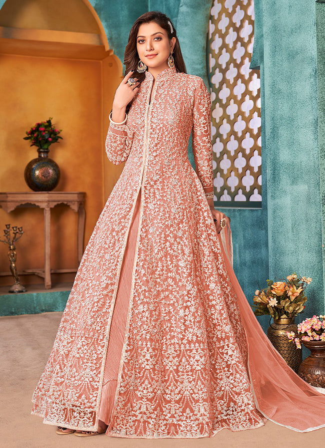 Buy Kareena Kapoor Peach Faux Georgette Floor Length Anarkali Suit | Anarkali  Suits
