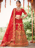 Red Embroidered Silk Wedding Lehenga Choli