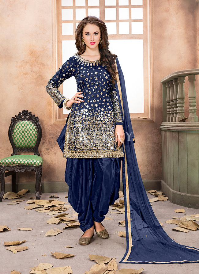 Blue Silk Velvet Punjabi Suit: Luxurious Ethnic Wear for Women – Panache  Haute Couture