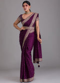 Purple Sequence Embroidery Silk Saree With Belt