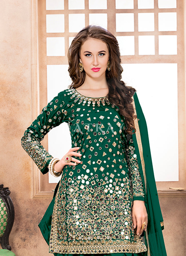 New Trend Designer Green Color Punjabi Suit For Wedding