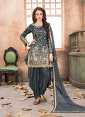 Charcoal Grey Mirror Work Punjabi Suit